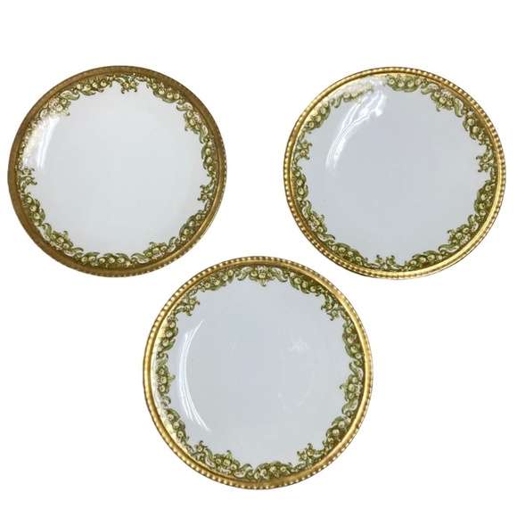 plates 3 LIMOGES vintage 6" 14kt gold trim hand-painted bone china floral France - Picture 1 of 8